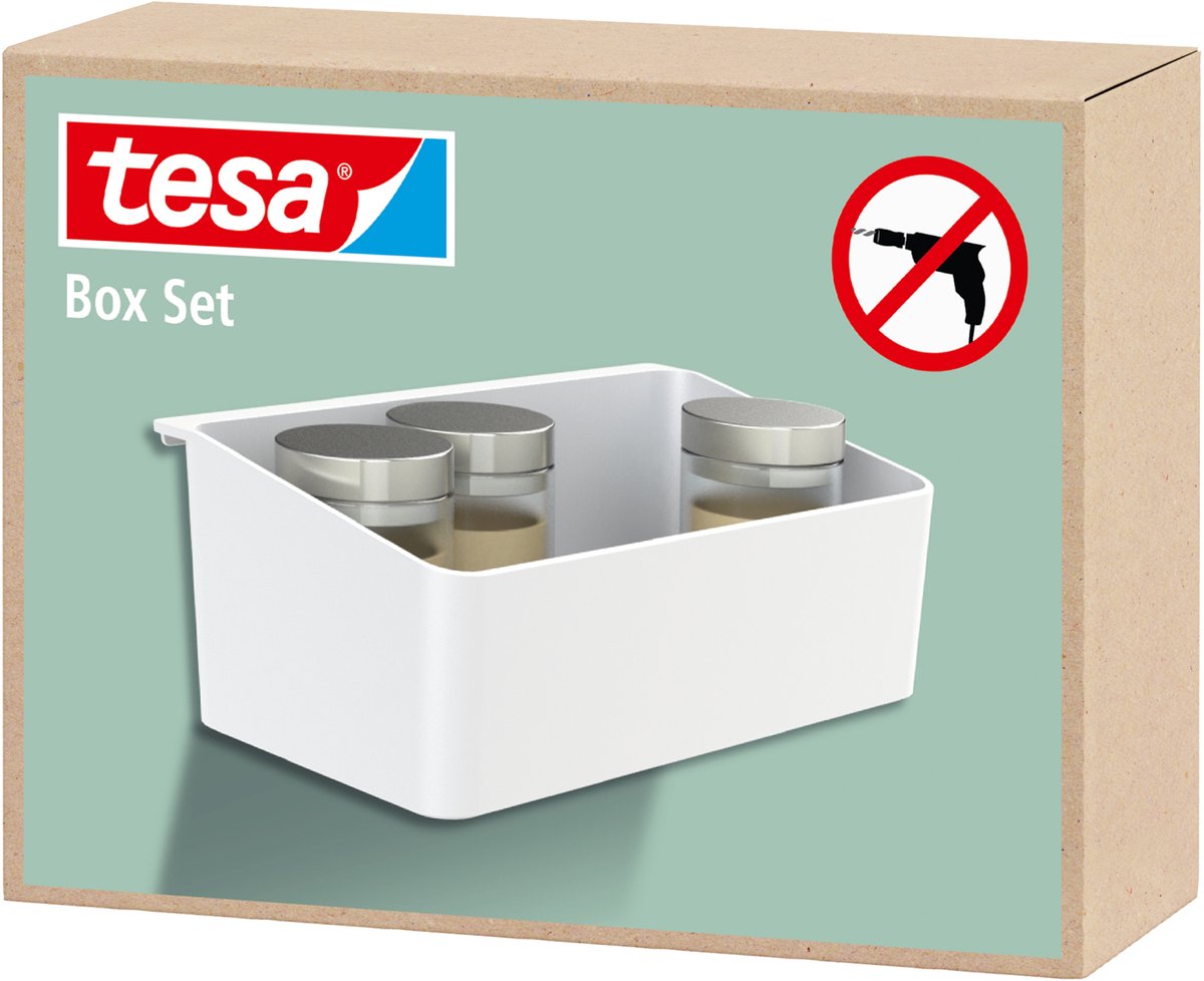 tesa organizer keukenaccessoires doos kruiden en opslag zonder boren – wit