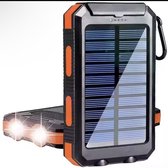 Kayashop- Powerbank – Zonne energie - Powerbank 20.000 mAh - Outdoor - Noodpakket - Led Zaklamp - Kompas - Snellader - 2x USB A + USB-C via meegeleverde adapter - Zwart/Oranje - Geschikt voor alle smartphones & Tablets
