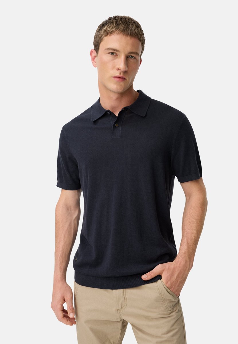 camel active Lichtgewicht gebreide polo van puur katoen - Maat menswear-M - Marineblauw