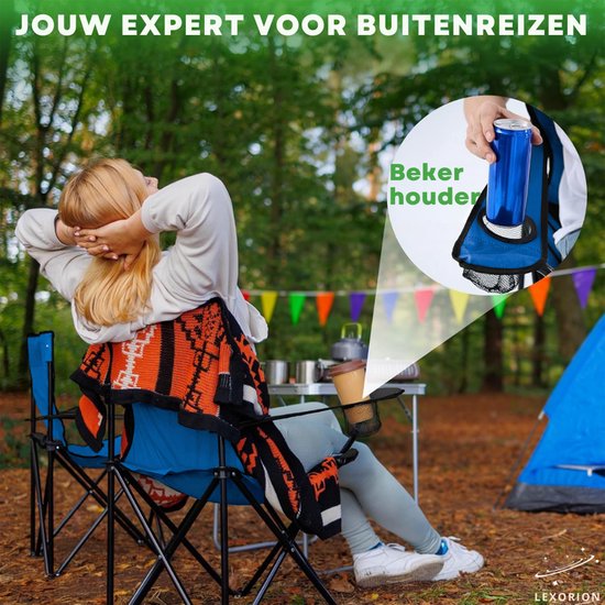 Lexorion Campingstoel - Kampeerstoel - Campingstoelen Set van 2 - Opvouwbaar Campingstoel - Strandstoel - Draagvermogen 120 kg - Klapstoel - Vouwstoel - Camping - Kamperen - Visstoel - Klapstoelen - Festival Stoel - Blauw van Lexorion — afbeelding 2