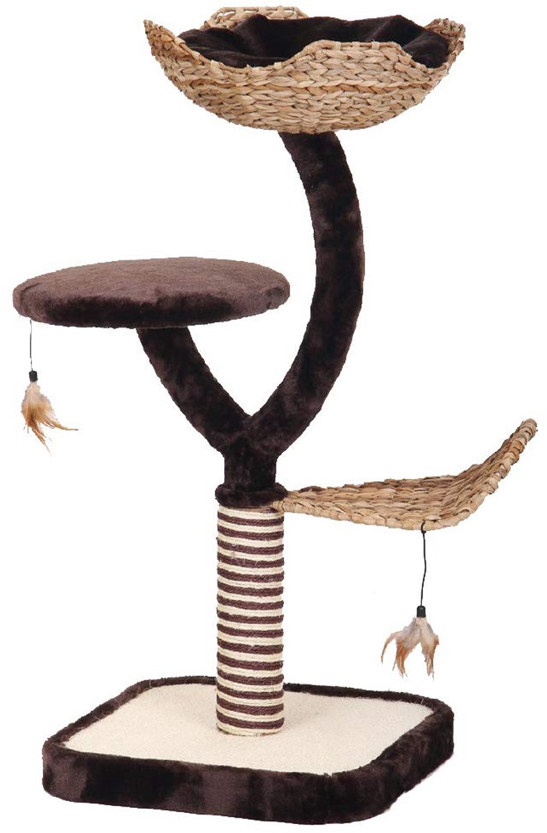 Ibenzoa® Robuuste en Stijlvolle Krabpaal voor Katten met Natuurlijke Afwerking en Comfortabele Kussens