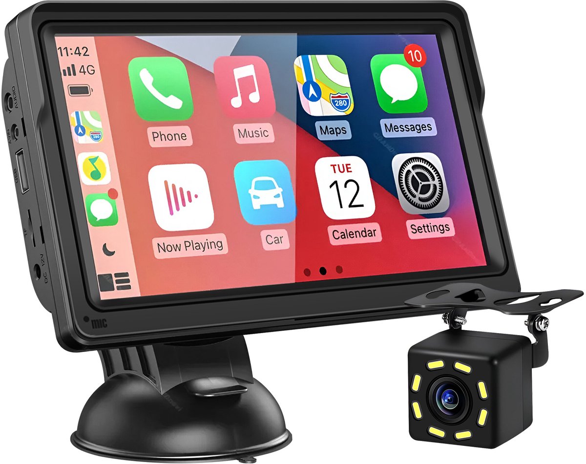 Avizar CarPlay Android Auto 7'' Bluetooth-scherm Voorruit Achteruitrijcamera, Zwart