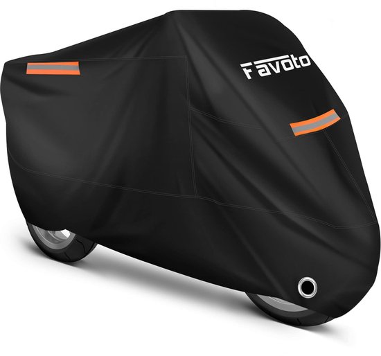 Favoto Motorhoes Waterdichte, Bestand Tegen Water, Stof, Regen, Wind, om je Motoren/Scooters/Bromfietsen/Fietsen, Zwart (245cm x 105cm x 125cm