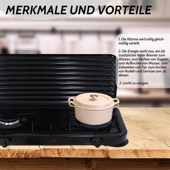 Borvat® - Vrijstaande Gaskookplaat - Voor Thuis, Buiten of Camping - Los Gasfornuis - Kampeerkooktoestellen - 2-Pits - Zwart van Merkloos — afbeelding 3