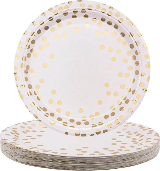 CEILIWEN 50 stuks papieren borden marineblauw blauw met gouden stippen, verjaardagsfeestservies, papieren borden, gouden folieservies, 18 cm