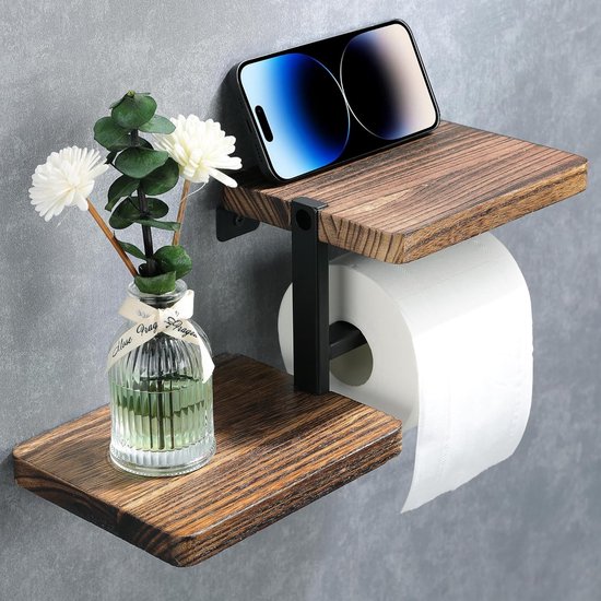 Porte-rouleau de papier toilette mural en bois avec étagère