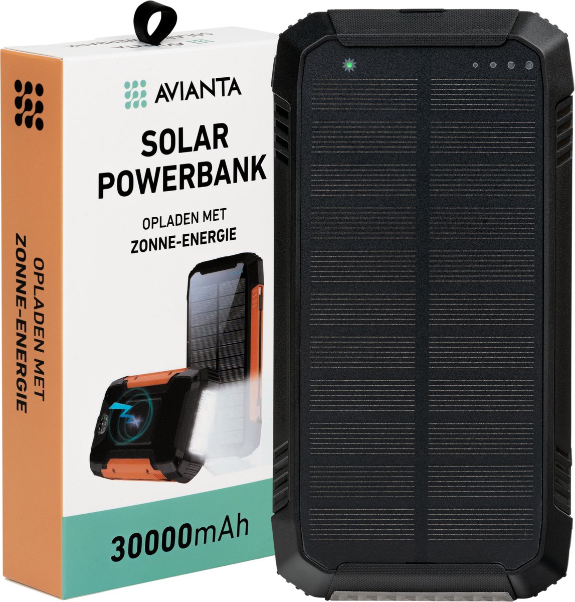 AVIANTA® Solar Powerbank 30000 mAh Zwart Draadloos Opladen