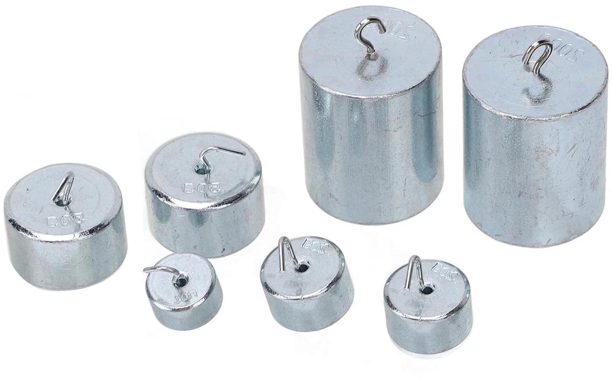 Allecto Plus - Gewicht Set voor Laboratorium School - 7 Stuks - 10g 20g 50g 200g - Chroomstalen Haak - Precisie Weegset