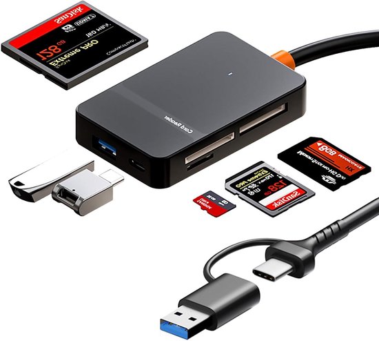 CF Kaartlezer, USB C 3.0, 5 Gbps, high-speed multi-kaartlezer met TF/SD/MS/ M2/XD/CF 5-kaartsleuven, SD-kaartlezer USB C van aluminium voor Windows XP/ Vista/Mac OS/Linux, plug-and-play