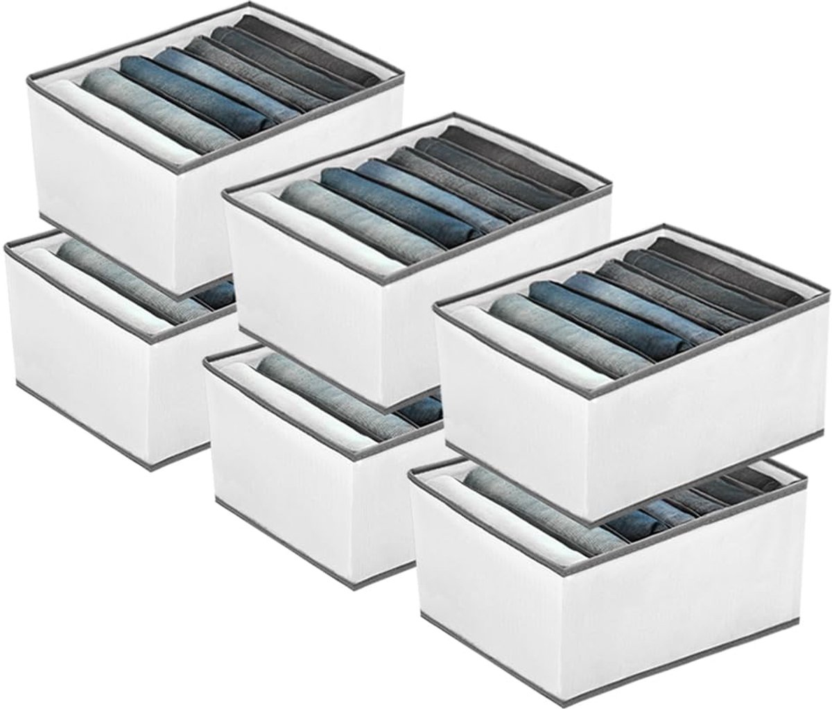 EASEVE 6-pack kastorganizer voor kledingopslag - 7 compartimenten, opvouwbaar ladesysteem, kledingopbergdoos voor broeken, jeans, shirts, truien, overhemden