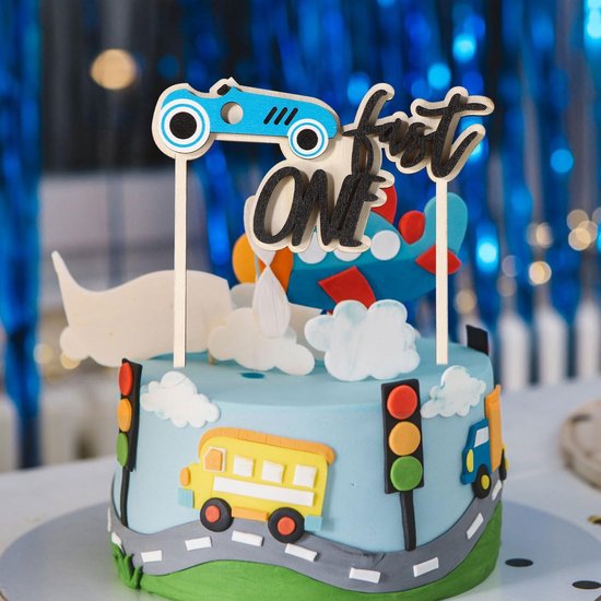 Décoration De Gâteau Avion En Papier Et Bois – Pour Anniversaire Enfants – Modèle Bleu Et Blanc – Réutilisable