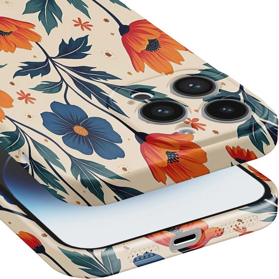 Coque de téléphone Smartphonica adaptée à iPhone 14 Pro Max avec imprimé Fleurs bleu Oranje - Coque souple flexible en TPU - Coque arrière Design fleurs Blue Orange adaptée à iPhone 14 Pro Max