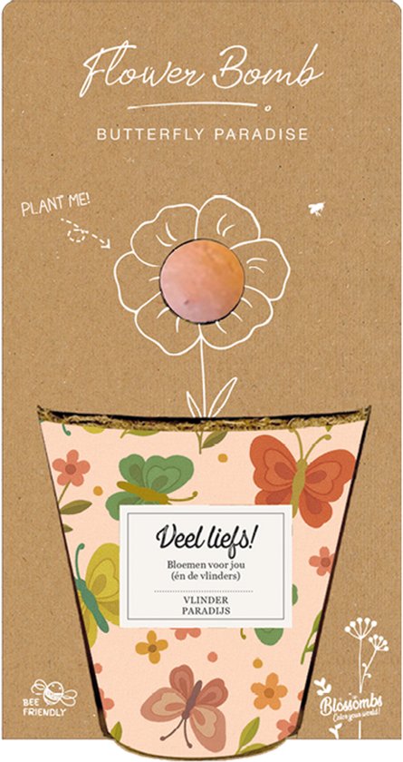 Blossombs Grow Kit - 1 Zaadbommetje - Veel liefs! - Vlinder Mix - Cadeau Bloembommetje