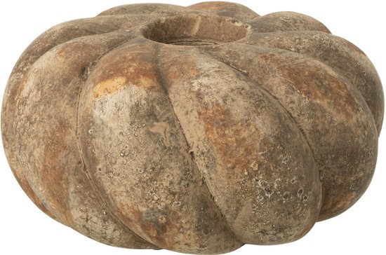 Taupe keramische kaarsenhouder in pompoenvorm, zonder kaars.