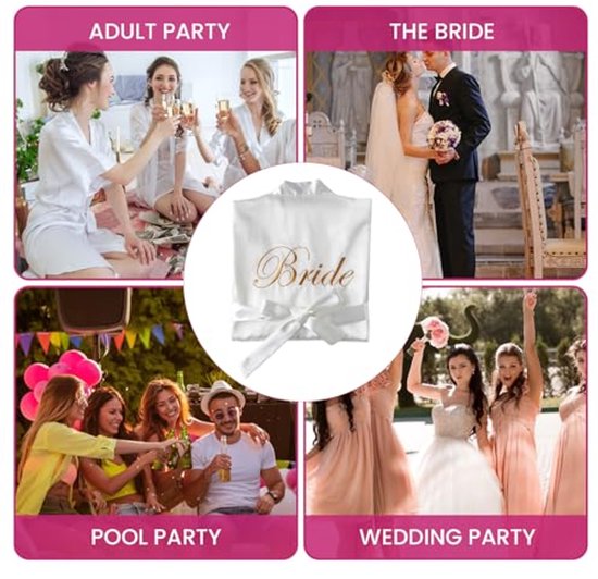 Bride Ochtendjas, badjas voor dames, witte satijnen badjas voor