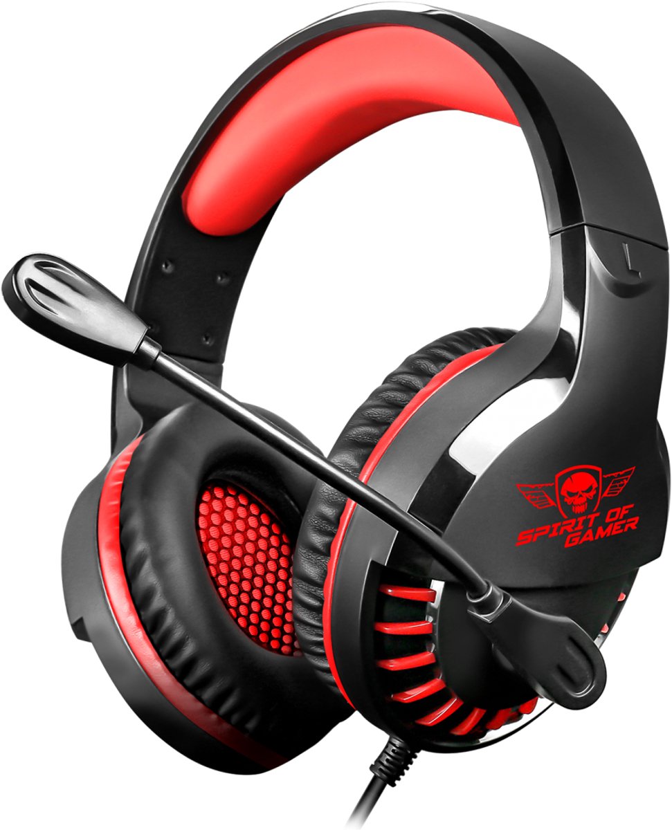 Spirit of Gamer Headset – Kinder Koptelefoon - Koptelefoon - Microfoon – Geschikt Voor Headset Nintendo Switch/PS5/PS4/Xbox Series X/S/Xbox One/Pc – Ruisonderdrukkende Microfoon – Verstelbare hoofdband – Helder geluid – Zwart/Rood