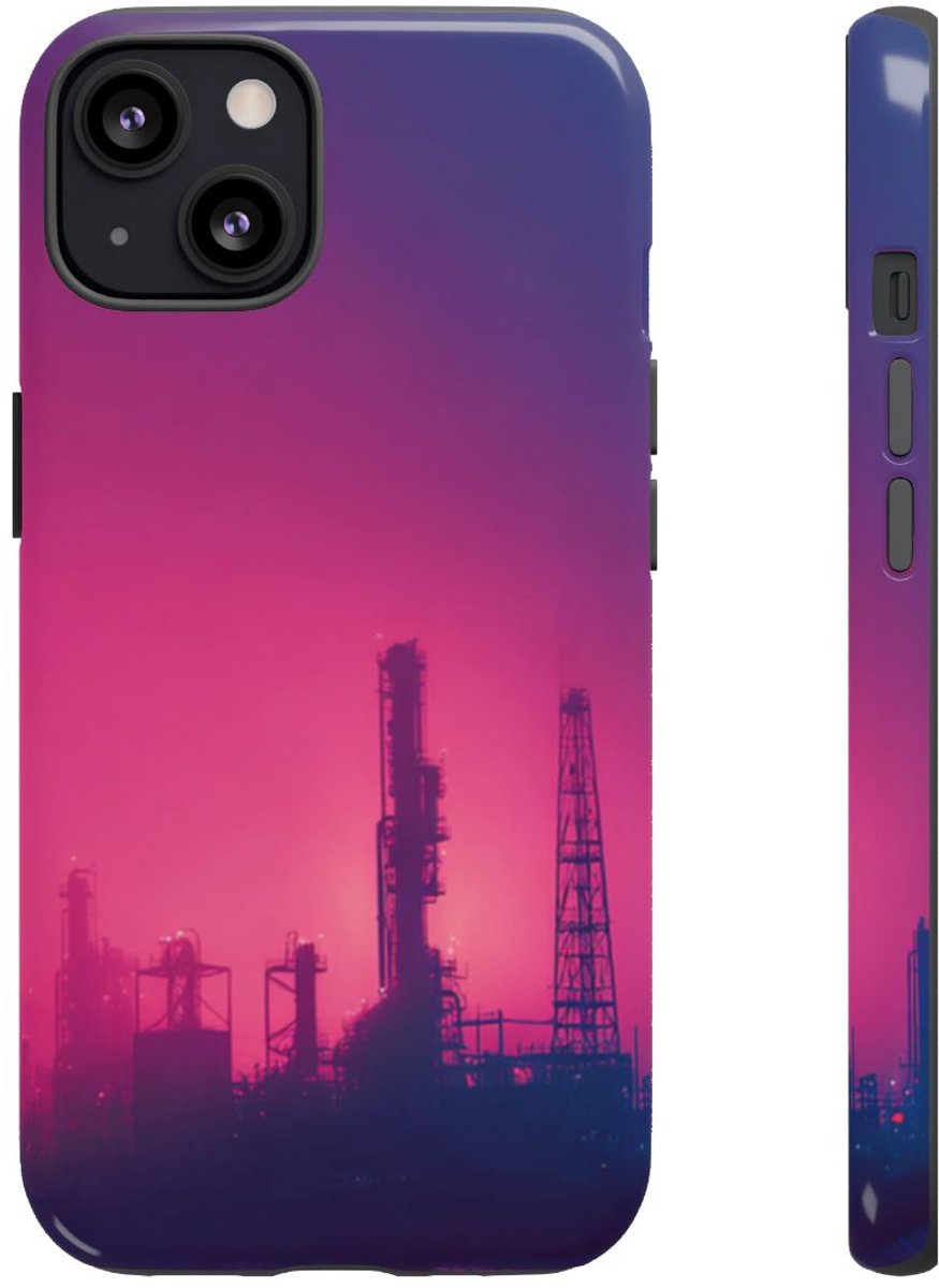 Industrieel Silhouet met Neon Gloed – Telefoonhoesje Geschikt voor iPhone 13