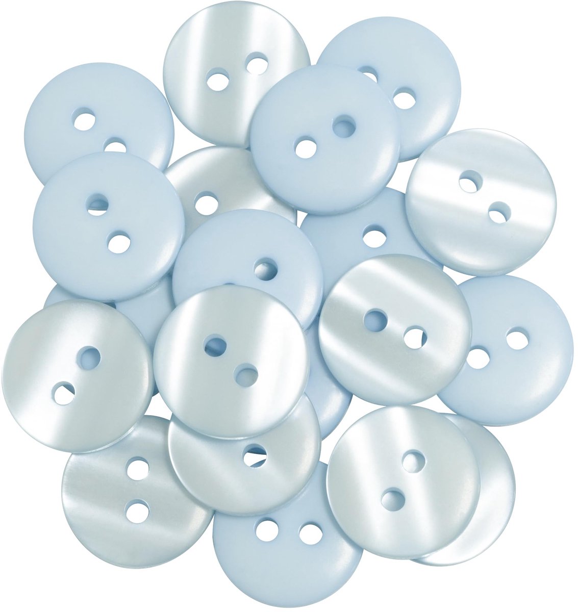 AERZETIX - C67891 - Set van 20 ronde naaiknopen Ø15 mm met 2 gaten L24 24L - kleur lichtblauw - van kunststof - confectie fournituren naaien kleding mode decoratie