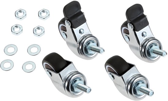 Zwenkwielen 4 meubelwielen 1 (25 mm) M6 draad｜1,5 M8 schroef｜2 (50 mm) M10 bout｜ stille draaibare rubberen zwenkwielen Industriële trolleywielen met rem for hardhouten vloertapijt - 200 kg(4 Brakes