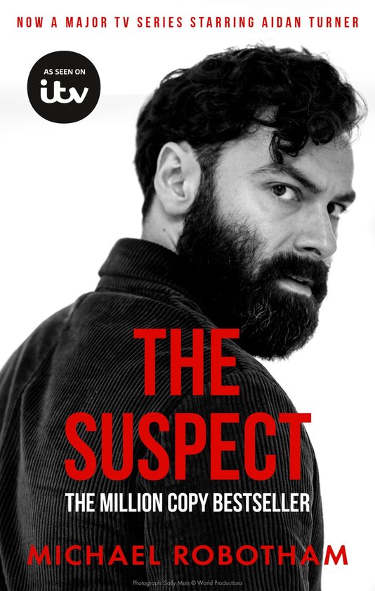 Boekomslag met Aidan Turner, "The Suspect", "The Million Copy Bestseller" door Michael Robotham.