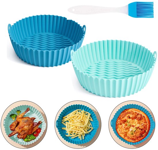 Alyvisun Air Fryer Silicone Pot, 2 Stuks Airfryer Pan Liners Herbruikbare Heteluchtfriteuse Mand Rond Tray Rack Accessoires Basket voor Air Fryers, Magnetron, Oven (Zwart