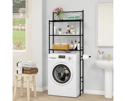 MALLBOO Wasmachineplank zonder boren, 3-laags badkamerplank, roestvrijstalen toiletplank, ruimtebesparende badkamersteun (zwart)