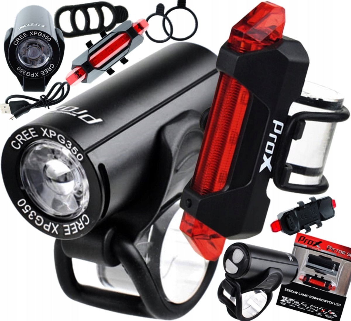 PROX Pictor - Fietsverlichting Set - 350 lm - USB