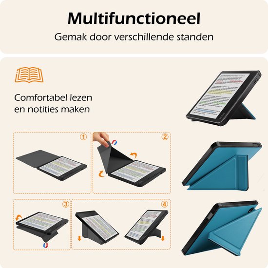 Hoesje Geschikt voor Kobo Libra Colour Hoes Book Case - Hoes Geschikt voor Kobo Libra Colour Hoesje Book Cover - Turquoise van Merkloos — afbeelding 3