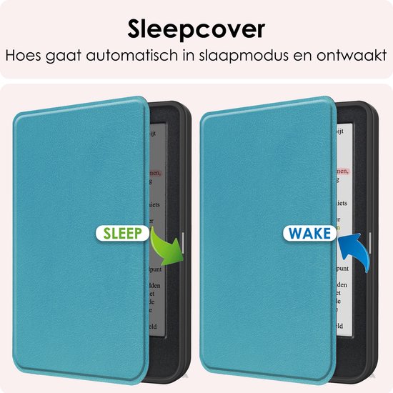 Hoes Geschikt voor Kobo Clara Colour Hoesje Bookcase Cover Book Case Hoes Sleepcover Met Screenprotector - Turquoise van Merkloos — afbeelding 3