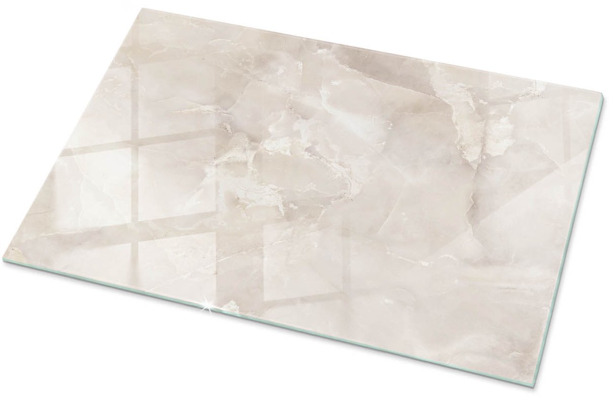 Tulup Tafelblad Glas - Marmer Textuurpatroon Glasplaat Tafel - 100 cm x 70 cm - Romig Veiligheidsglas - Rechthoekig Tafelblad Glas - Glazen Tafelblad voor de Woonkamer - Glazen Tafelblad