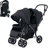 COSTWAY Broer en zussenwagen, inklapbaar, dubbele wagen met verstelbare rugleuning en kap, reisbuggy met ligfunctie, dubbele buggy voor baby's vanaf 6 maanden, 30 kg belastbaar (zwart)