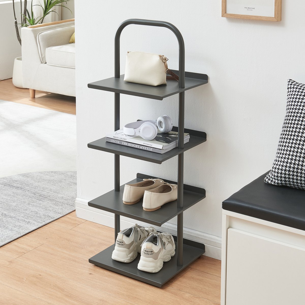 Schoenenrek Poytya met 4 planken antraciet 96x34x32 cm [en.casa]