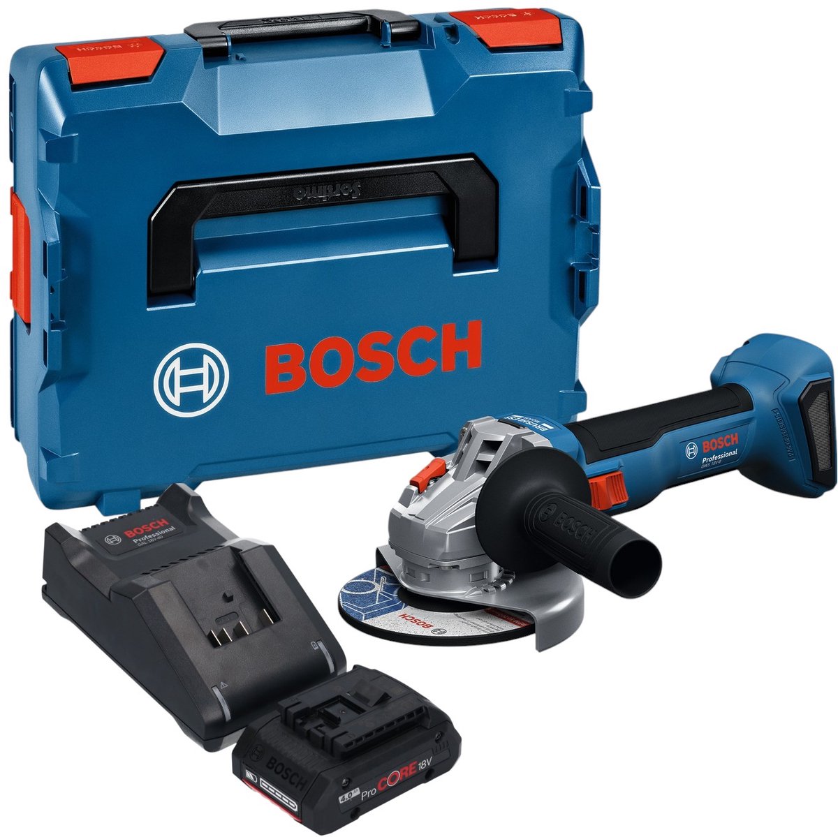 Bosch GWS 18V-8 Profi-accu haakse slijper 18 V 125 mm borstelloos + 1x ProCORE accu 4.0 Ah + lader + L-Boxx