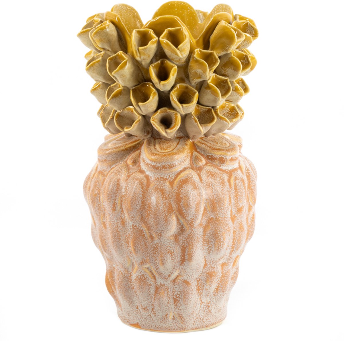 homebound by ky Aardewerk vaas floral oranje | bloemenvaas | 14,5x14,5x26cm