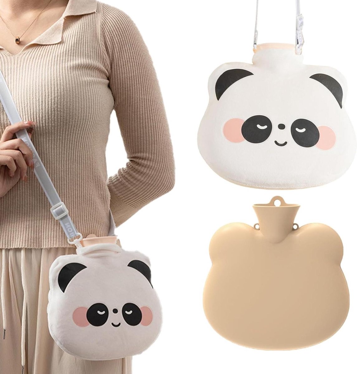 - Fijne Warmwaterkruik 13 l met Schattig 3D Pandamotief - Veilig en Duurzaam Gift voor Kinderen en Familie