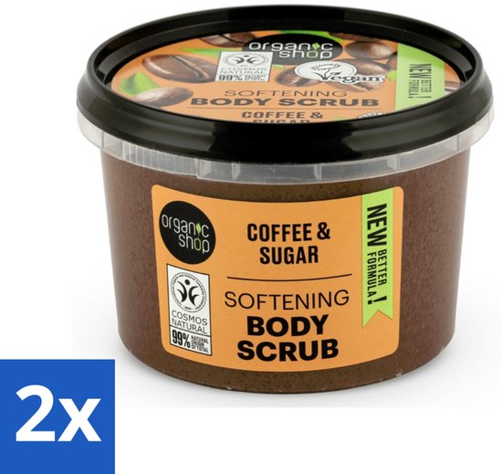 Organic Shop - Organic Coffee & Sugar Body Scrub - Hydraterend en Peeling - 250 ml - Voordeelverpakking - 2 stuks