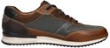 Bruine herensneaker met leren en textiel, veters en een gevlochten hiel.