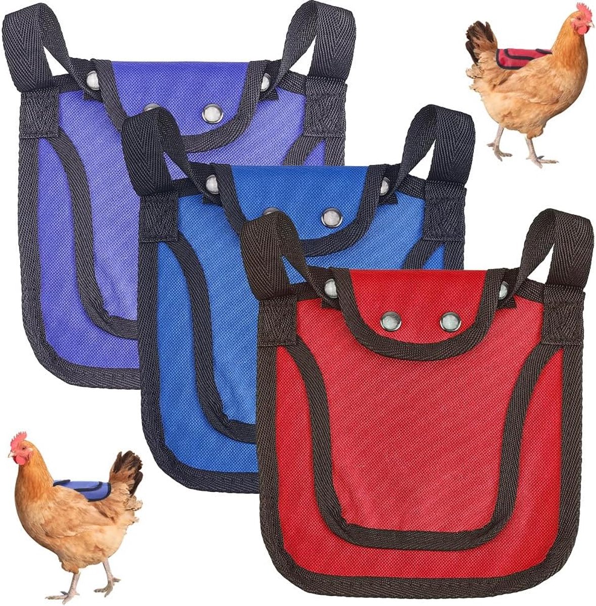 Allecto - Kippenzadels - Gevogeltebeschermers - Verstelbare riem - Veerbescherming - Kippenschorten - Accessoires - Geschikt voor kippen - Rood - 3 stuks - Rug en zijkanten