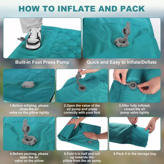 RFWR® Ultralichte zelfopblazende luchtmatras voor camping met ingebouwde pomp - 12 cm dikke slaapmat van Merkloos — afbeelding 4