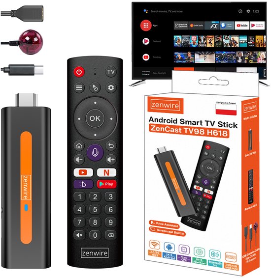 Zenwire TV98 H618 Smart TV Box - Android 14 - 4K - Chromecast - 2/16GB