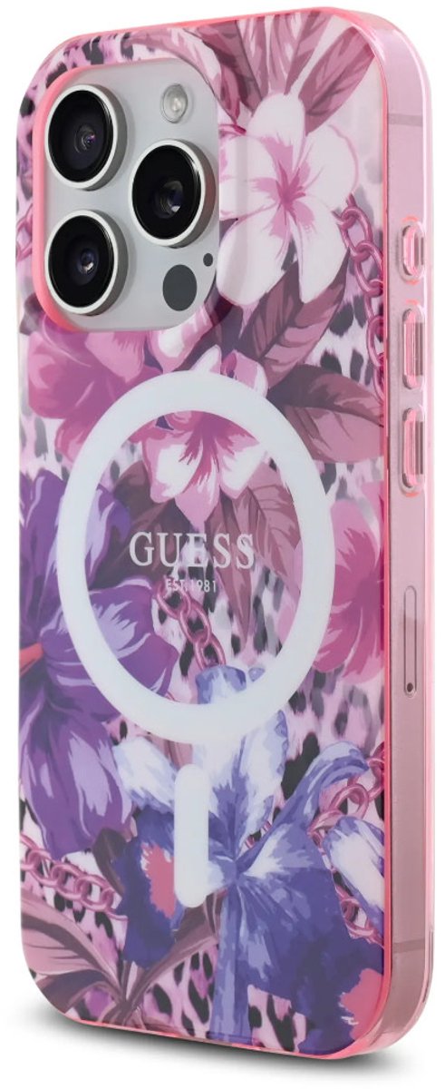 Guess iPhone 16 Pro Max Backcover hoesje - Magsafe IML - Jungle Design - Paars