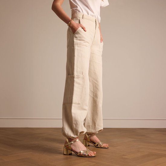 No Stress - Femme - Sandales à talon en cuir doré - Taille 38