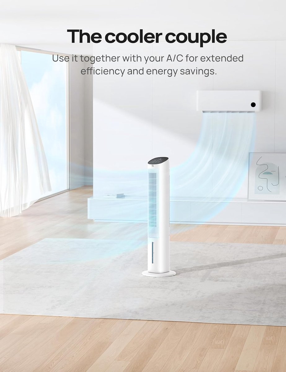 RFWR® Torenventilator met Waterkoeling en Afstandsbediening - Stil, Efficiënt en 80° Zwenkfunctie