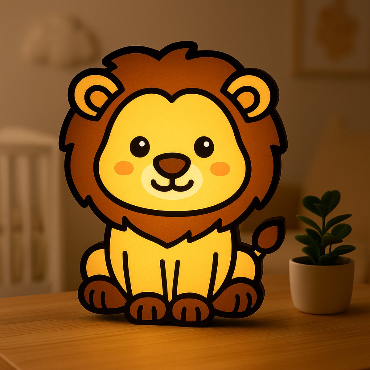Cute Night Lion Kinderlamp – Cartoon Leeuw Nachtlamp USB – 3D Lightbox Sfeerverlichting vo