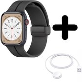 Bandje geschikt voor Geschikt voor Apple Watch bandje magnetisch D-Buckle bandje (zwart) - Voor modellen: 38/40/41mm Incl. Oplader geschikt voor Geschikt voor Apple Watch 1/2/3/4/5/6/7/8/9/Ultra - Oplaadkabel - Kabel