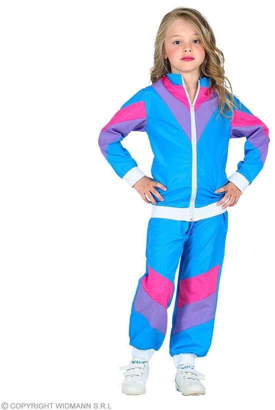 80's Disco Trainingspak Kind Blauw - Maat 128