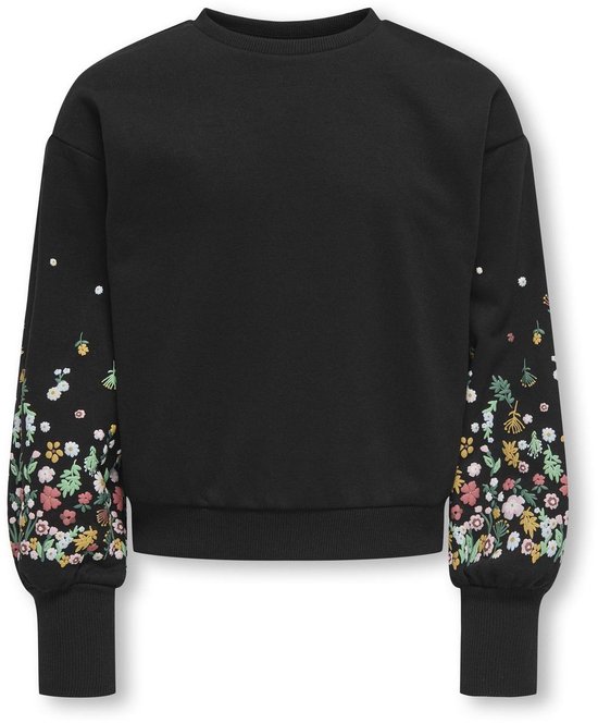 ONLY KOGBROOKE Pull col rond à S longues et fleurs Filles - Manches noires