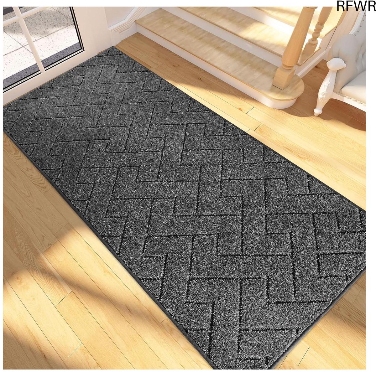 RFWR Antislip Deurmat voor Binnen - Vuilvangmat, Wasbaar en Absorberend - 80 x 178 cm Donkere houtskool