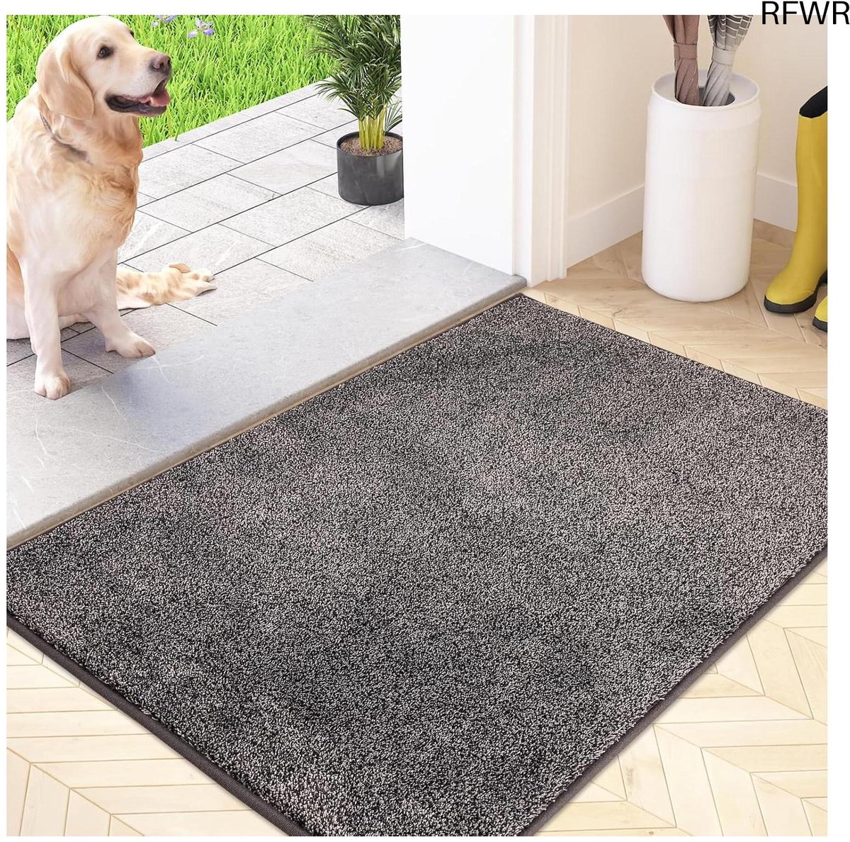 RFWR Antislip Vuilvanger Voetmat - Wasbare Microvezel Deurmat voor Schoon en Droog Huis Lichtgrijs-Zwart