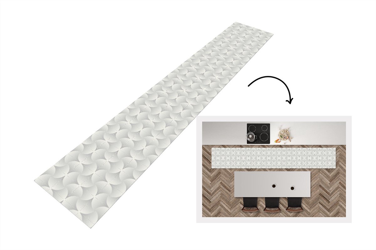 KitchenYeah Keukenloper 360x60 cm - Keukenmat vinyl Patronen - Zilver - Retro - Keukenmatten loper - Keuken vloerkleed tapijt